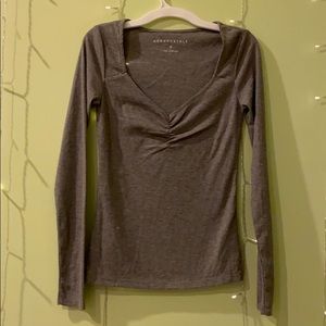 Gray v-neck Long sleeve